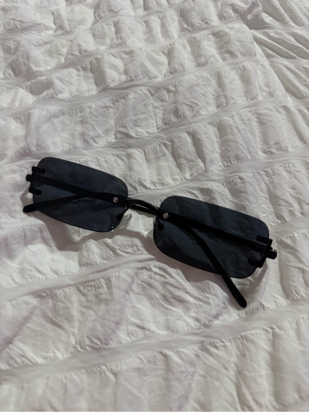Black Rimless Rectangle Sunglasses - Women